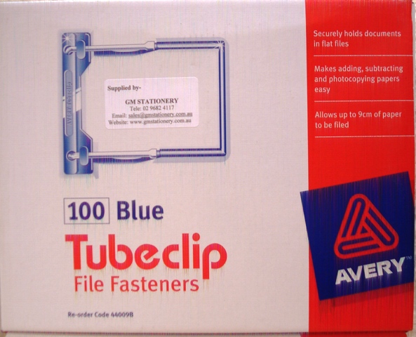 Avery Tubeclip 44009B File Fastener Blue Box 100.